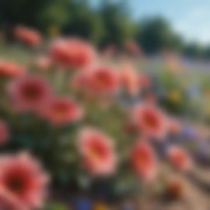 Vibrant flowers blooming under a clear blue sky