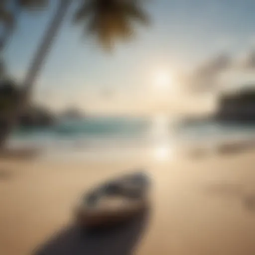 Illustration of a serene beach with a single boat on the horizon