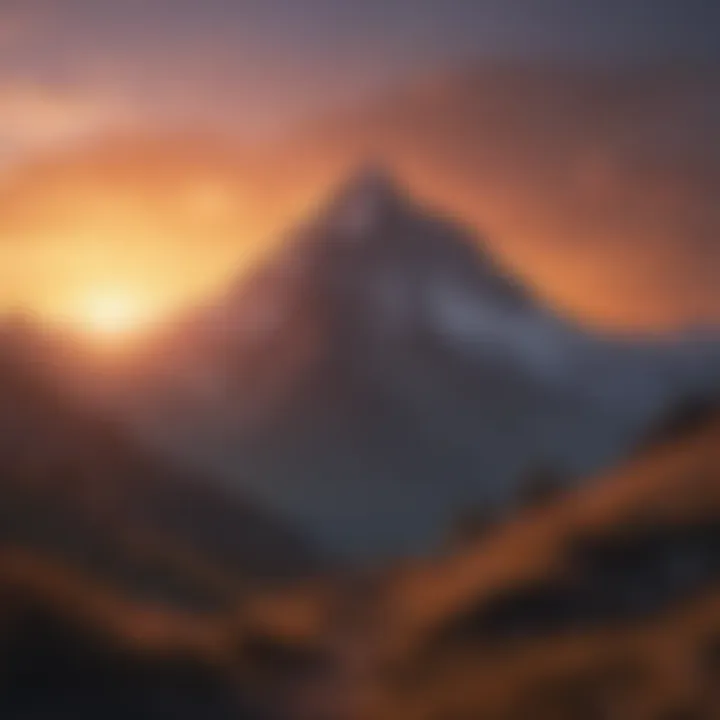 Vibrant sunrise silhouette of mountain peak