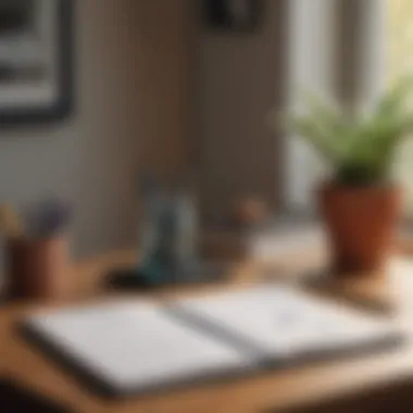 A stylish planner with colorful pens on a wooden desk