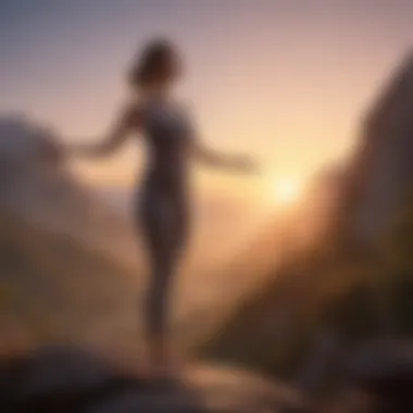 Yoga practitioner in mountain pose at sunrise