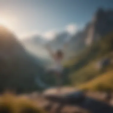 Yoga pose in serene mountain landscape