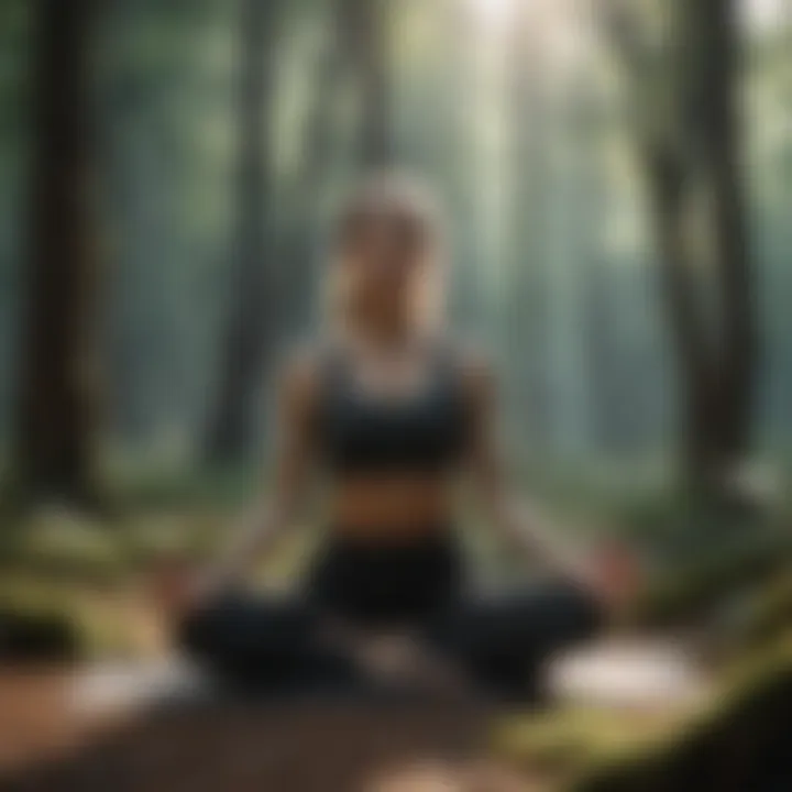 Person practicing yoga in a serene forest