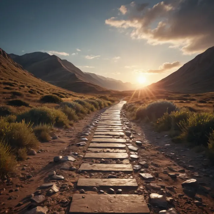 Journey Towards Purpose A pathway leading towards a bright horizon, symbolizing personal growth